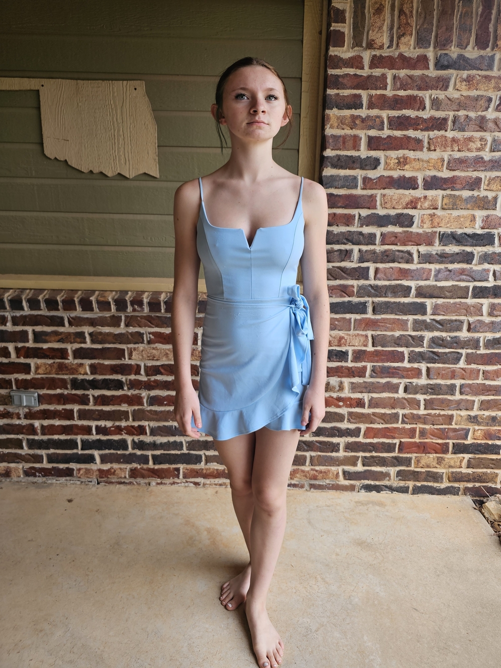 Lulu's Sky Blue Spaghetti Strap Wrap Mini Dress